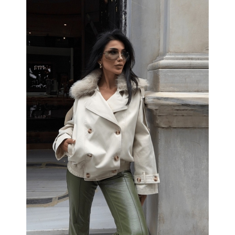 Zara Quilted Trench Coat With Faux Fur Collar